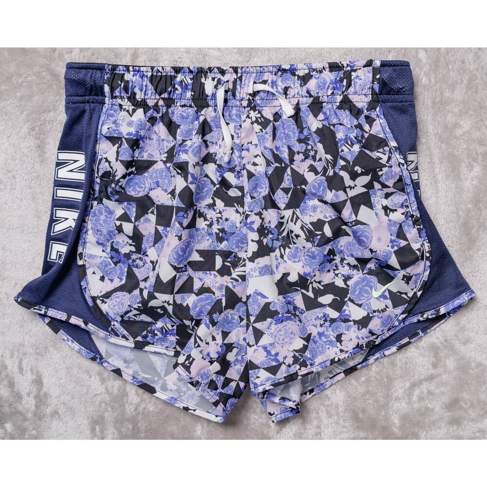 Nike Dry Fit Tempo Lined Running Shorts Purple Flowers Navy Blue Womens Size L